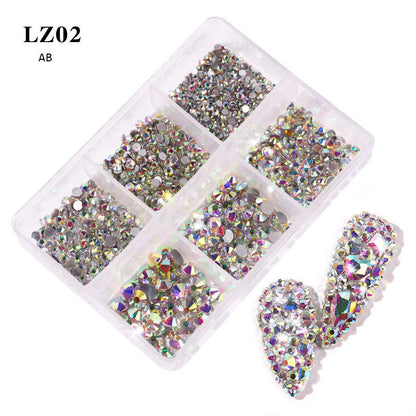 Nail art flat bottom diamond mixed color champagne 6 grid mixed batch nail DIY jewelry sticker diamond nail art jewelry