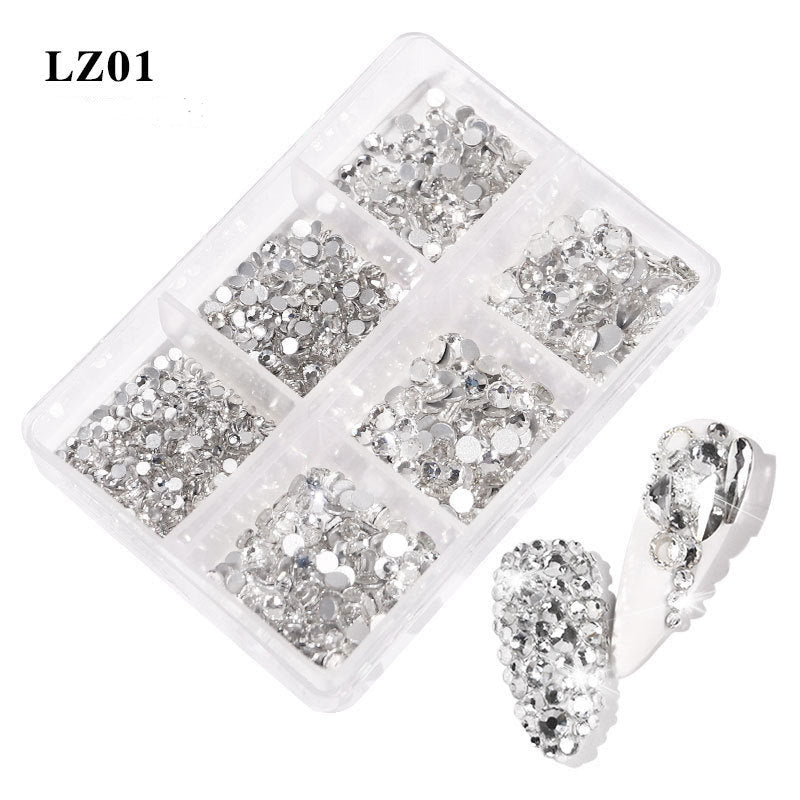 Nail art flat bottom diamond mixed color champagne 6 grid mixed batch nail DIY jewelry sticker diamond nail art jewelry