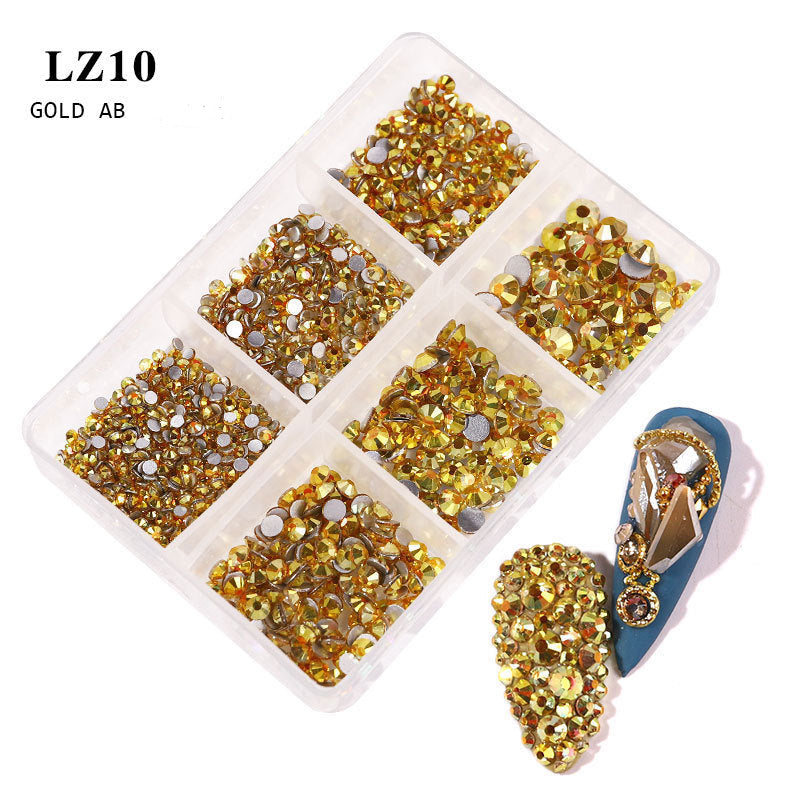 Nail art flat bottom diamond mixed color champagne 6 grid mixed batch nail DIY jewelry sticker diamond nail art jewelry