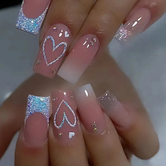 24 PCs Short French Gradient Love Nails