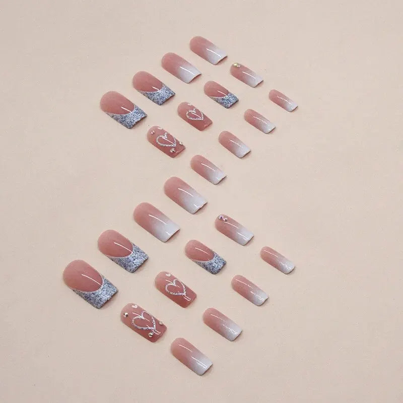 24 PCs Short French Gradient Love Nails