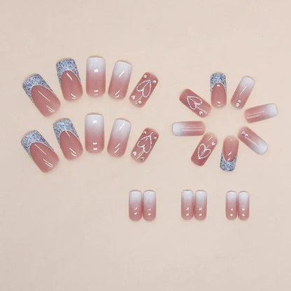 24 PCs Short French Gradient Love Nails