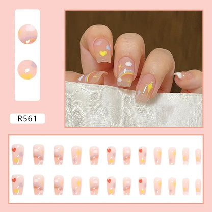 24P Cute Childlike Rainbow Fake Nails