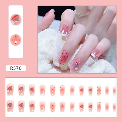 24P Cute Childlike Rainbow Fake Nails