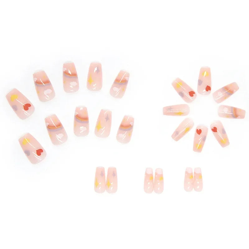 24P Cute Childlike Rainbow Fake Nails