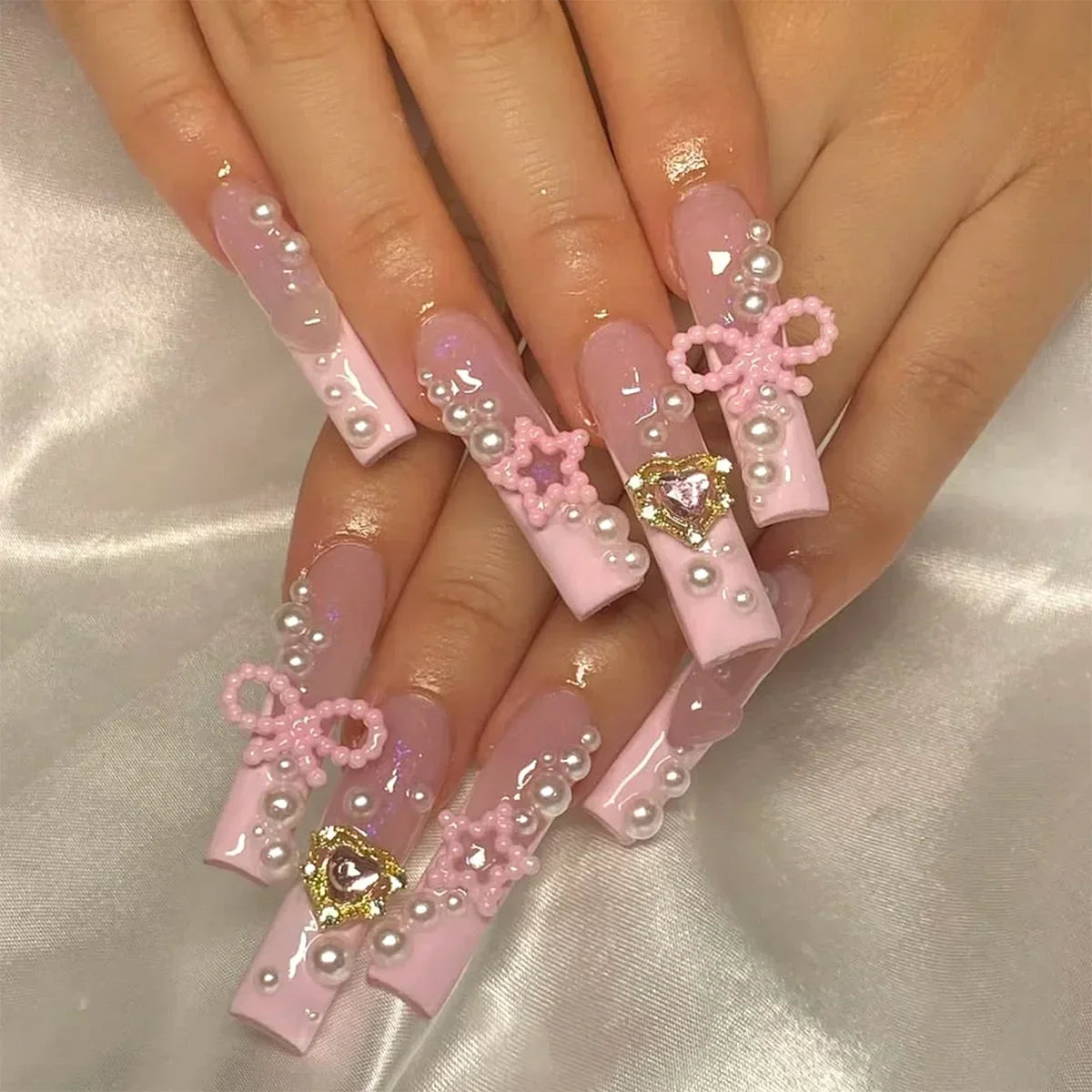 24Pcs Long Square Press on Nails