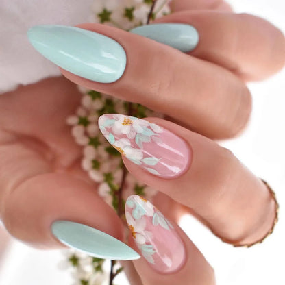 24pcs/Box Fresh Floral Almond False Nails