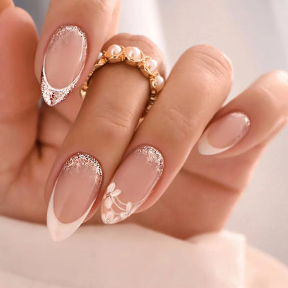 24pcs/Box Fresh Floral Almond False Nails