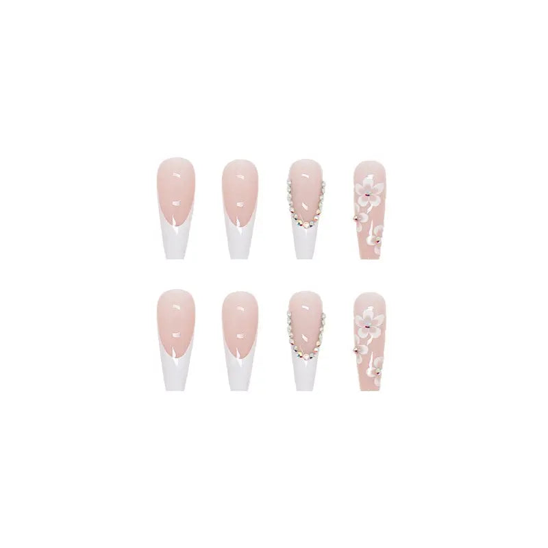 24pcs Flower Design Long Coffin French Ballerina Fake Nails