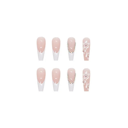 24pcs Flower Design Long Coffin French Ballerina Fake Nails