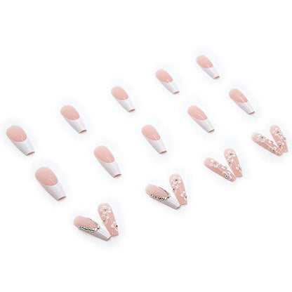 24pcs Flower Design Long Coffin French Ballerina Fake Nails