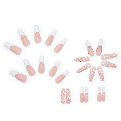 24pcs Flower Design Long Coffin French Ballerina Fake Nails