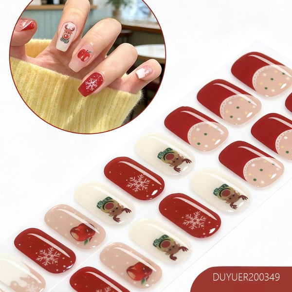 2026 New Christmas Gel Nail Sticker Lighting Harden Semi-Curing Nail Sticker