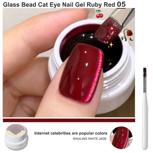 Glass Bead Cat Eye Nail Gel Ruby Red 05