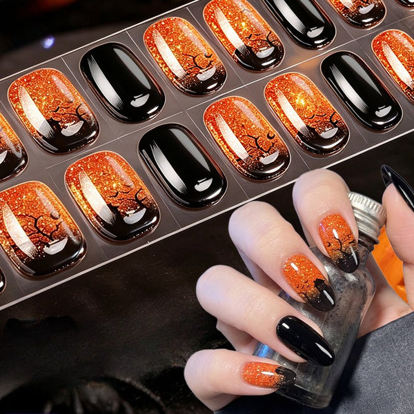 Semi-Cure Gel Nail Art Sticker Halloween Night Light Ghost Demon Spider Web UV Nail Sticker