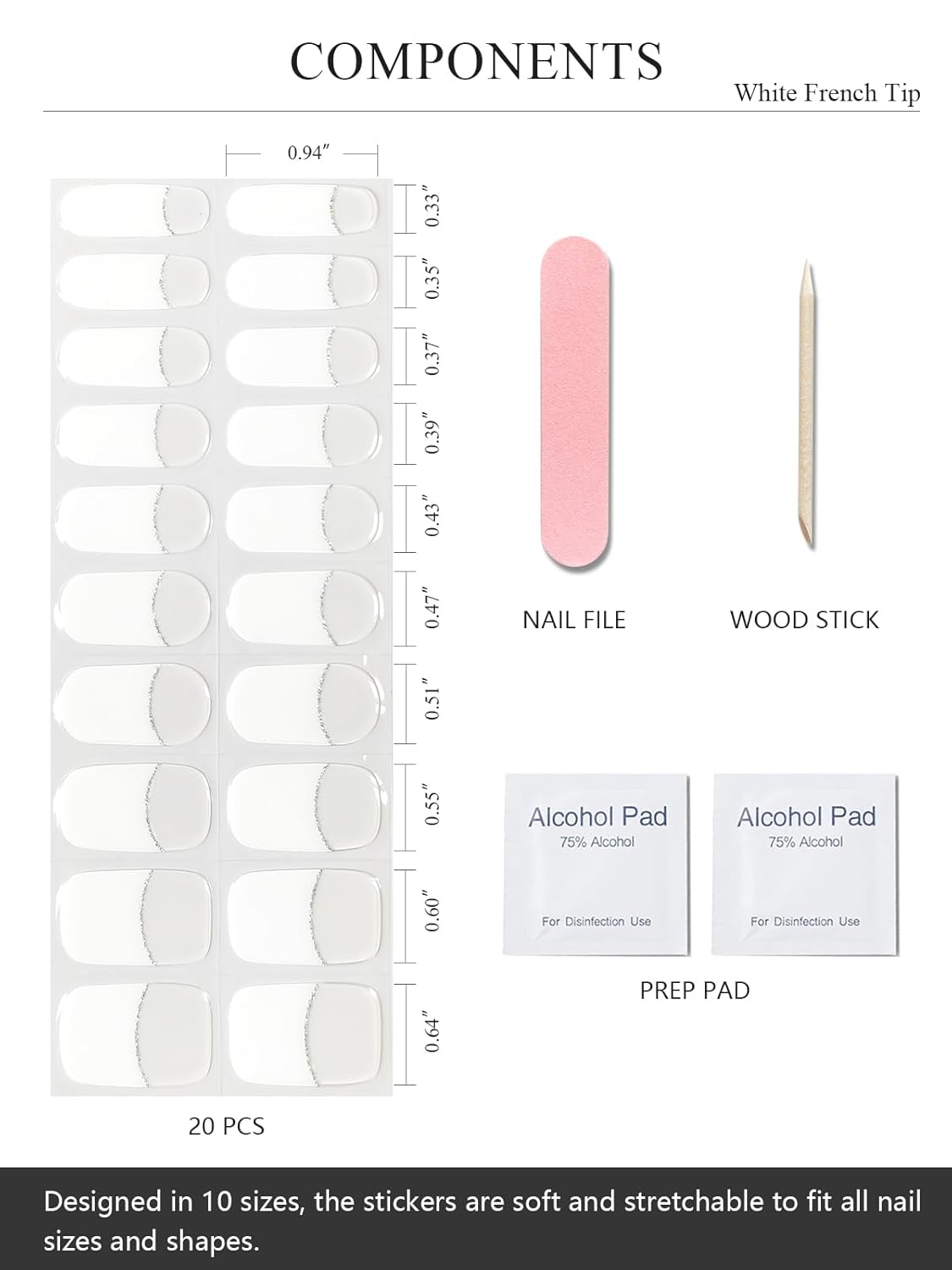 French White Edge Semi-Cured Gel Nail sticker kit