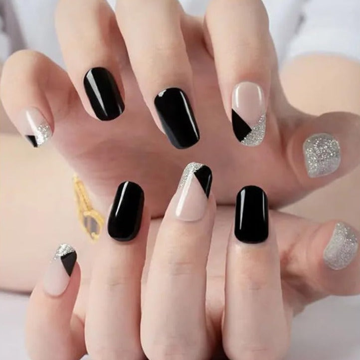 Semi Cured Gel Nail Strips Black French Tie