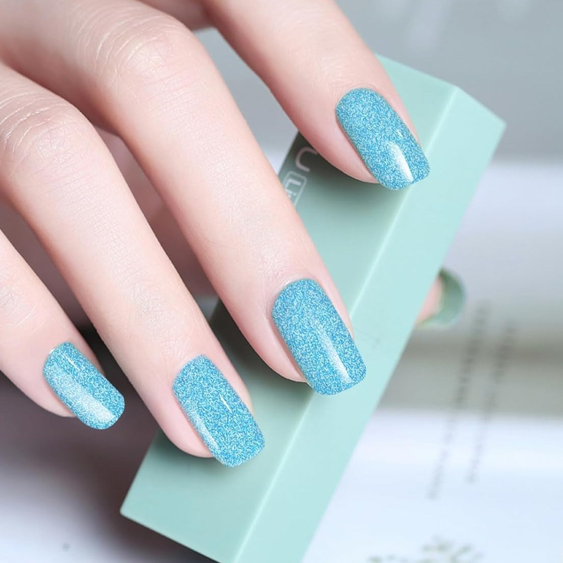 20PCS Semi Cured Gel Nail Polish Strips Glitter Sky Blue