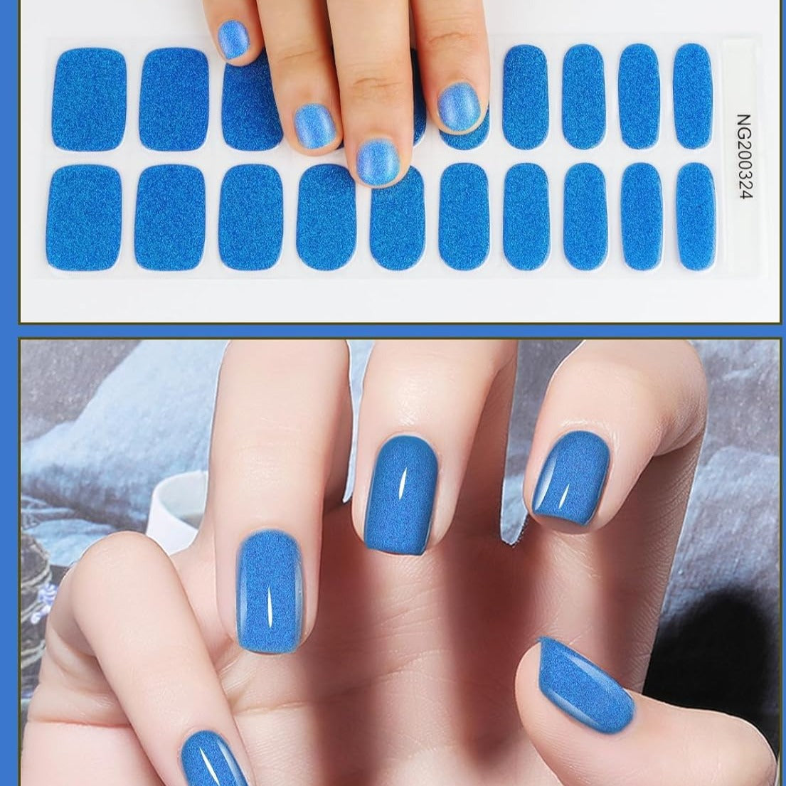 20PCS Semi Cured Gel Nail Polish Strips Blue