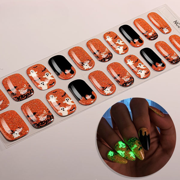 Semi-Cure Gel Nail Art Sticker Halloween Night Light Ghost Demon Spider Web UV Nail Sticker