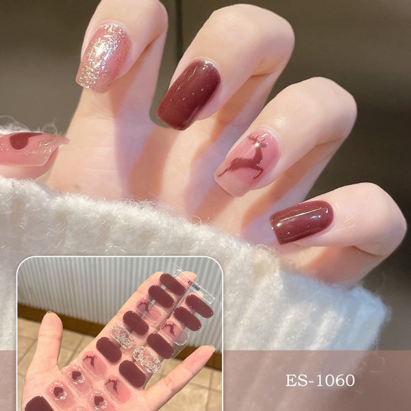 2026 New Christmas Gel Nail Sticker Lighting Harden Semi-Curing Nail Sticker