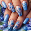 Lot de 24 faux ongles press-on bleus à fleurs