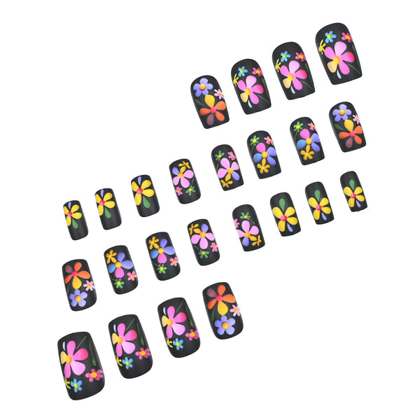 Ongles mats fleuris colorés