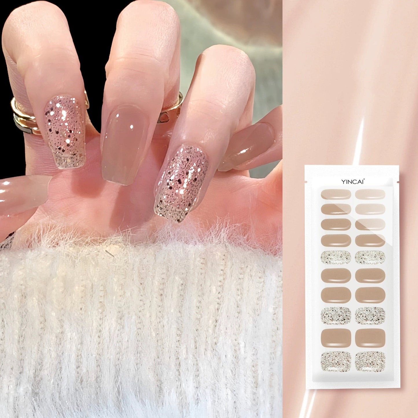 Semicured UV gel nail sticker golden nude