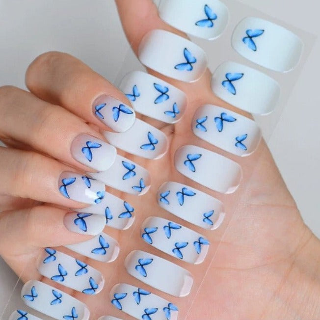 Semicured UV gel nail sticker Blue butterfly