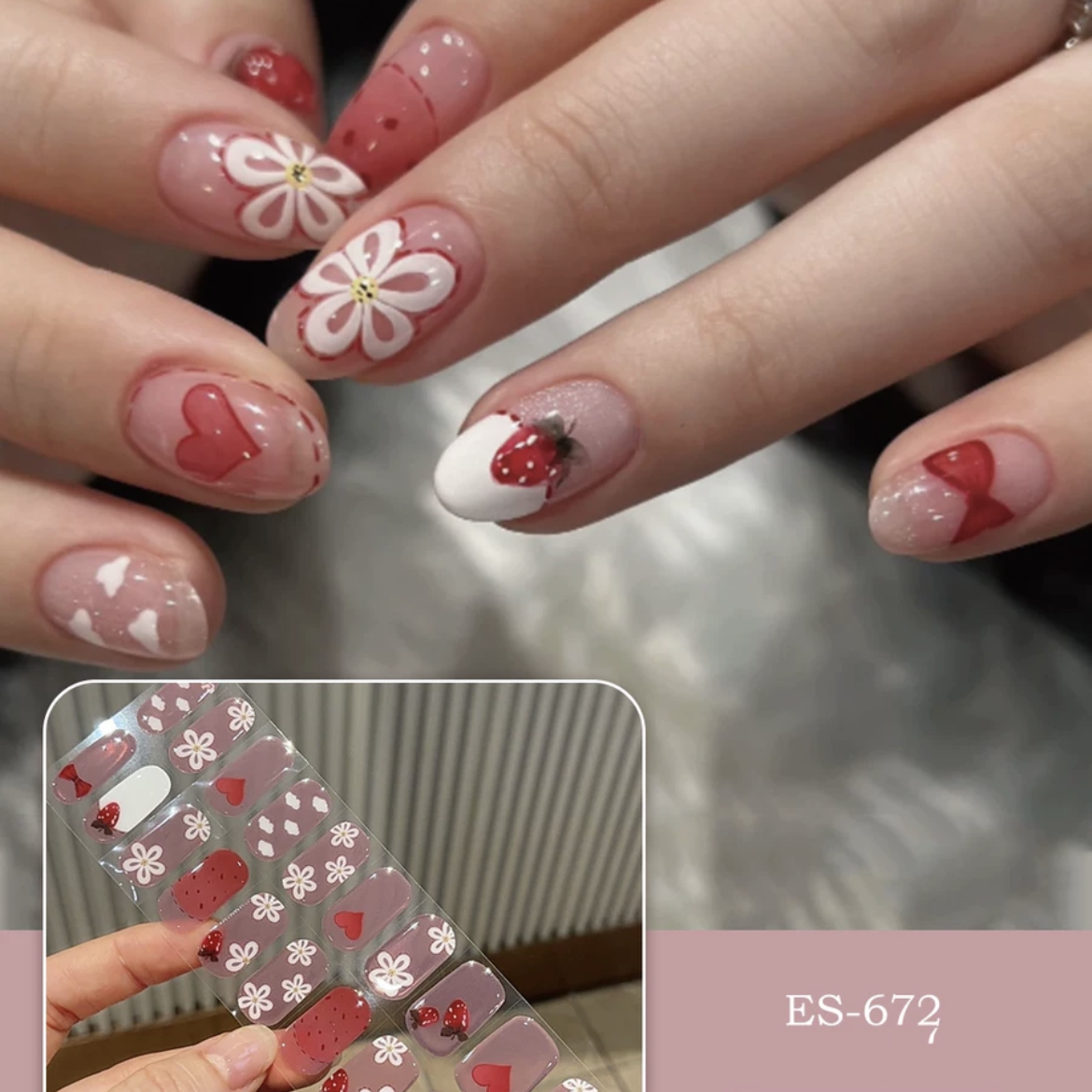 Semicured UV gel nail sticker kit strawberry