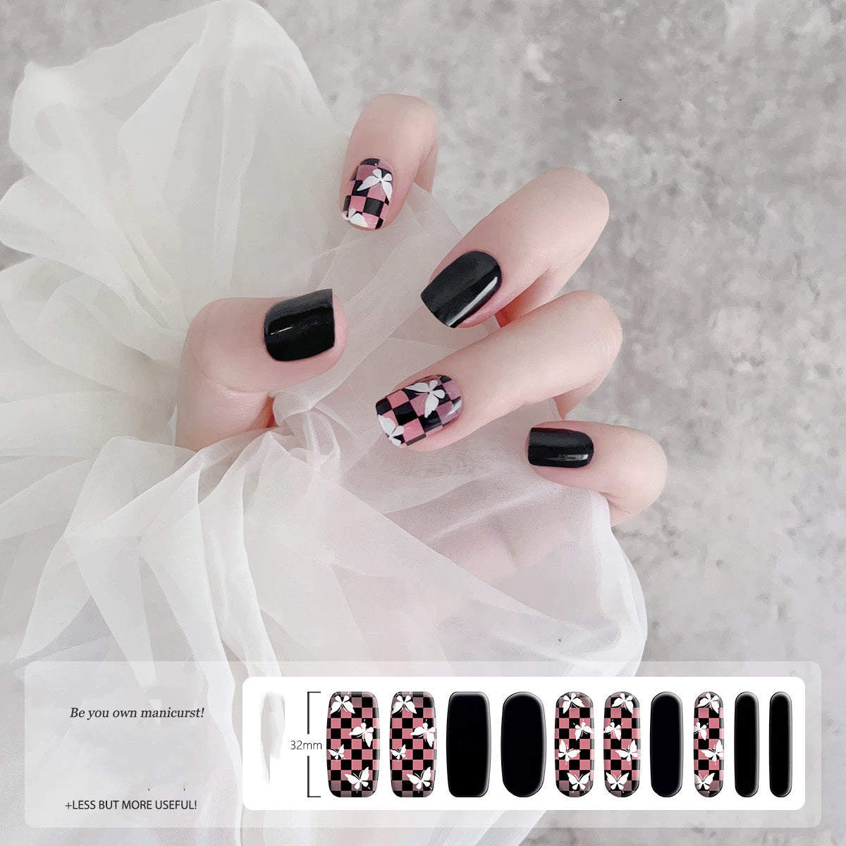 Semicured UV gel nail sticker kit pink butterfly