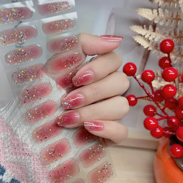 UV Gel Sticker semi-cured Red Glitter