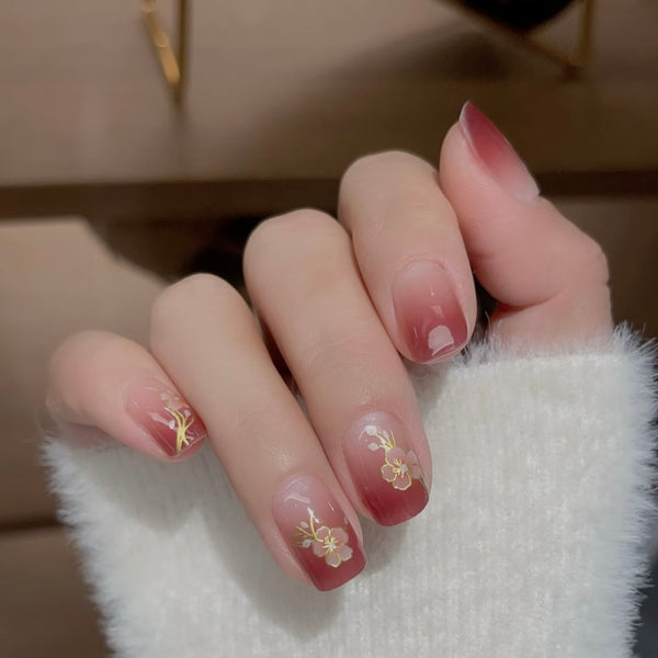 UV Gel Sticker Semi-cured Ombre Red Flower