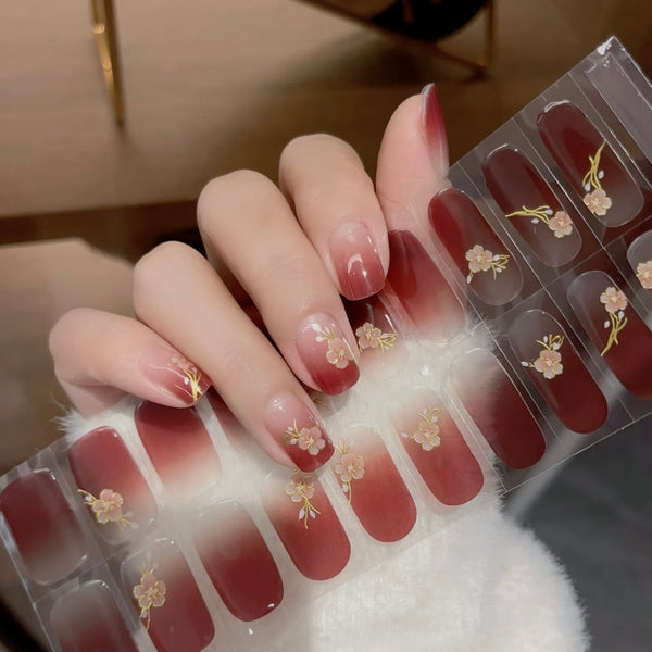 UV Gel Sticker Semi-cured Ombre Red Flower