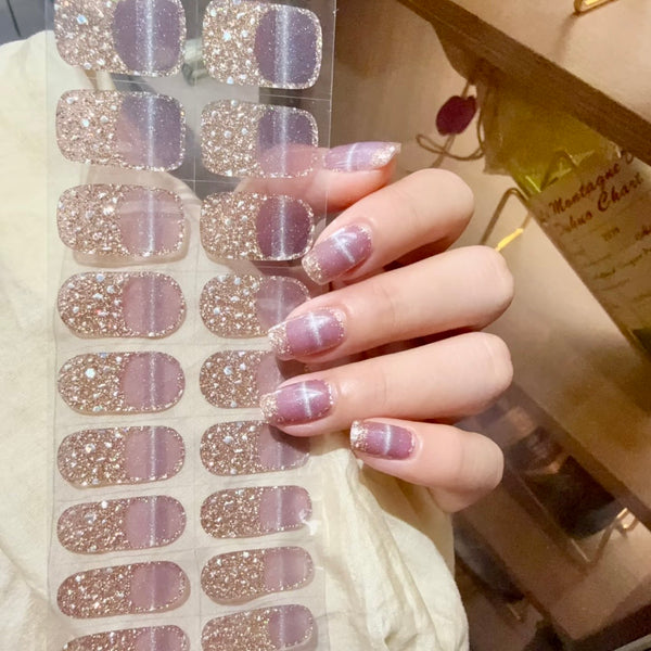 UV Gel Sticker Semi-cured Golden Glitter French