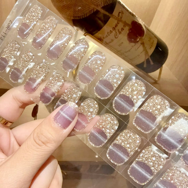 UV Gel Sticker Semi-cured Golden Glitter French