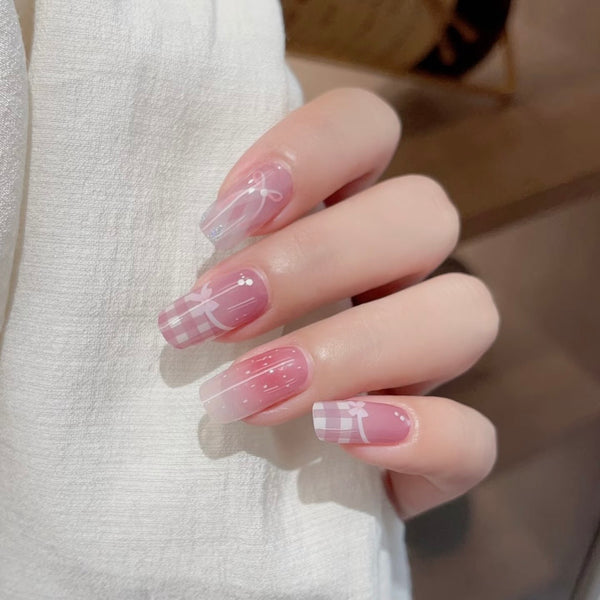 UV Gel Sticker Semi-cured Ballet Bow Gingham