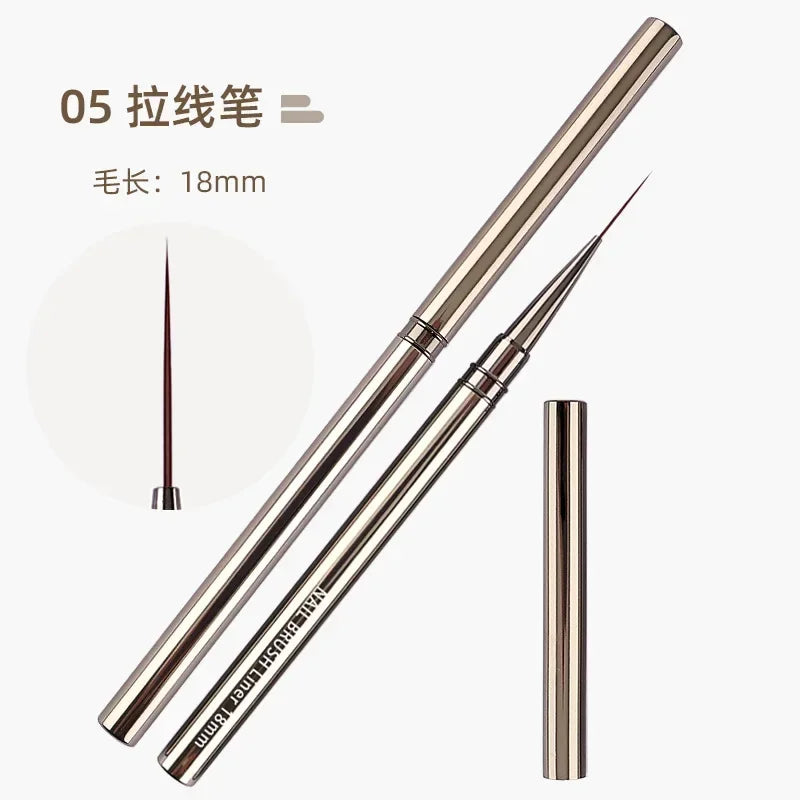 Nail Liner DIY Drawing Painting Flower Line Stripes Pen 6/9/12/15/18mm Metal Handle Nail Art Brush with Cover Nail Brushes