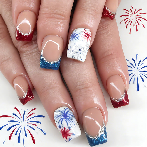 Independence Day Red White Blue Fireworks Glitter French