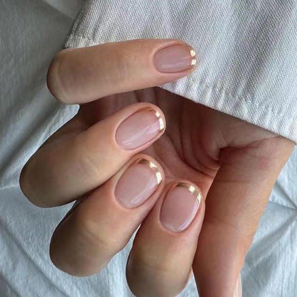Short French gold edge fake nail