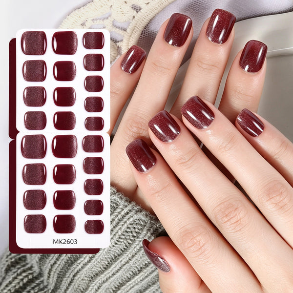 26 finger solid color cat eye no-bake manicure sticker
