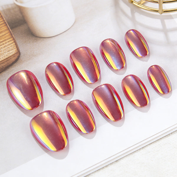 Ongles Aurore Œil de Chat Rouge et Bleu 32 Pièces