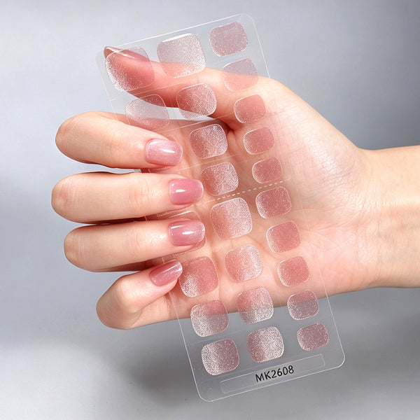 26 finger solid color cat eye no-bake manicure sticker