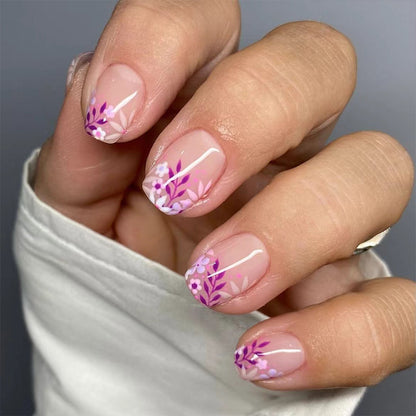 Purple lavender white flowers wear fake nail