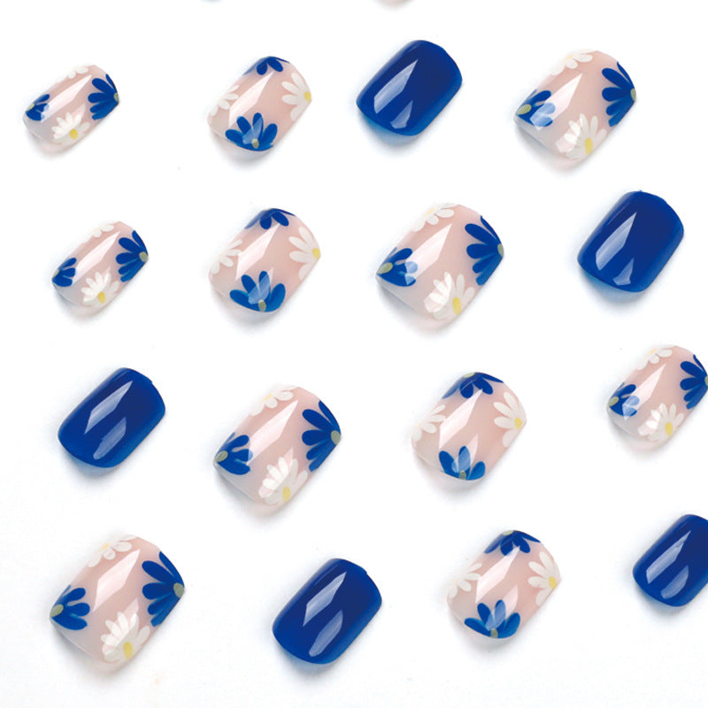 Blue and white flower nail patches