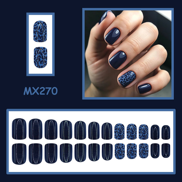 Dark blue leopard print press ons