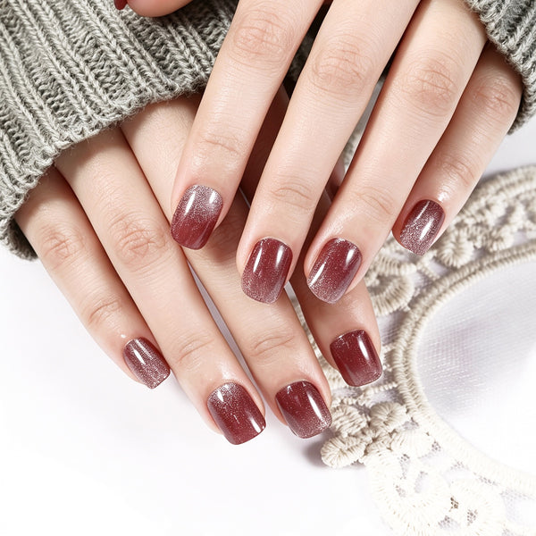 26 finger solid color cat eye no-bake manicure sticker