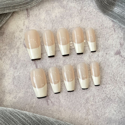 Nude French simple long nail