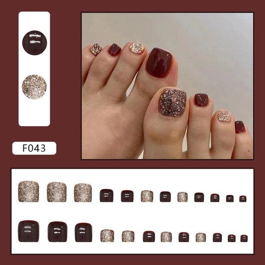 Diamond sparkle ins-style fake nails pedicure F043