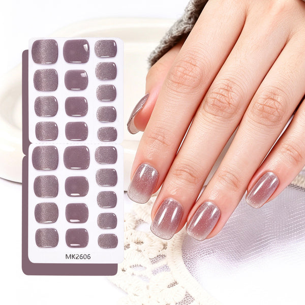 26 finger solid color cat eye no-bake manicure sticker
